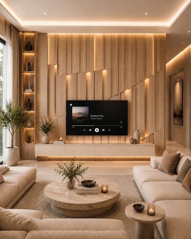 Dekoratif panel ve TV modülü uygulaması