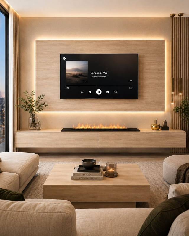 Gizli LED aydınlatmalı TV duvarı uygulaması