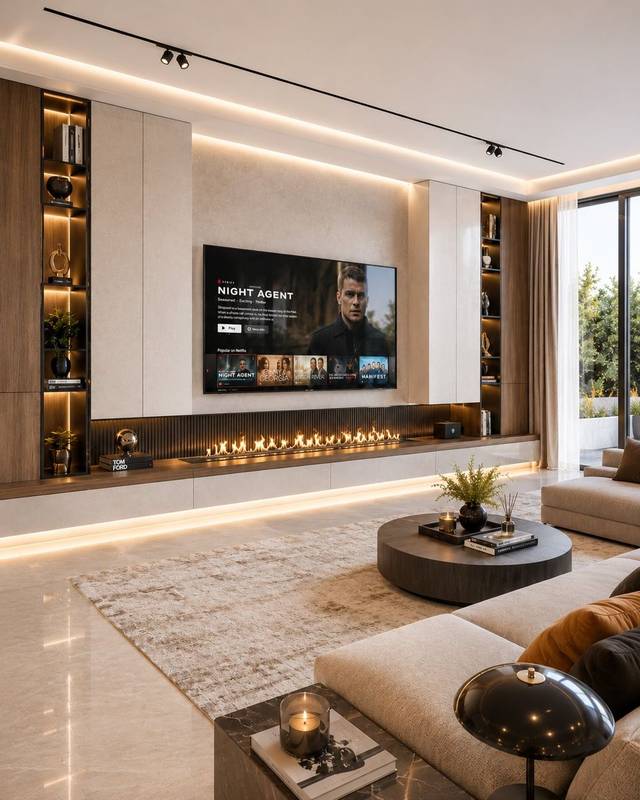 Özel ölçü TV ünitesi ve duvar paneli tasarımı