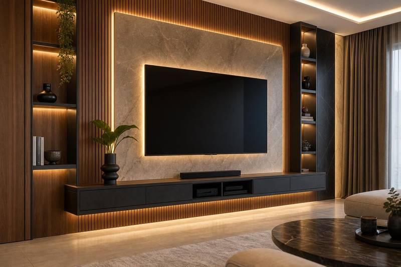 TV arkası panel ve raf uygulaması